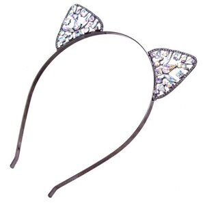 Cat Ear Crown Black Ear Crystals Headband Hair Band Rhinestone Hollow Cr…
